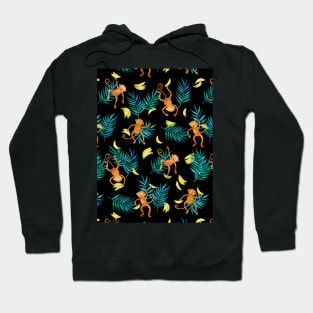 Tropical Monkey Banana Bonanza on Black Hoodie